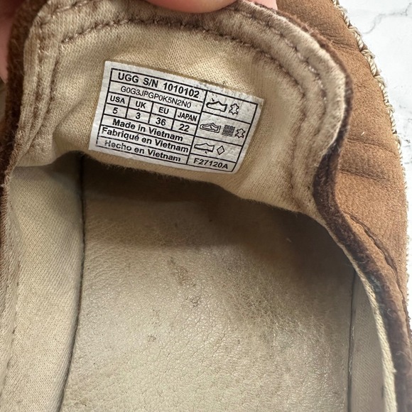 UGG Caleel Sz 5 Chestnut Brown Leather Whipstitch Espadrille Slip On Mules - Picture 6 of 6